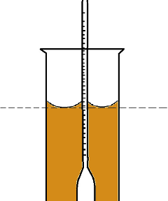 reading the hydrometer with the meniscus